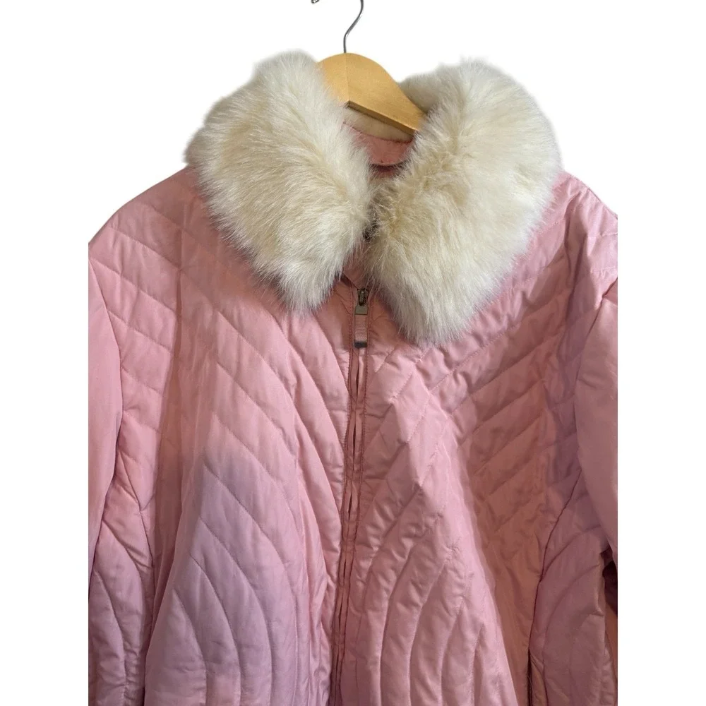 Y2K 🩷Princess ❄️BARBIE PINK Quilted  Down Feather Jacket White Fur BRATZ 3x‎